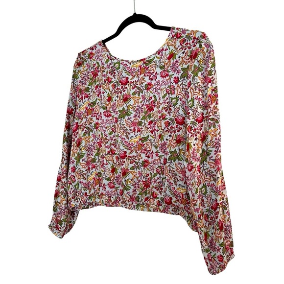 Loft V back floral cottagecore top with cinched waist and cuffs Small - Picture 4 of 15